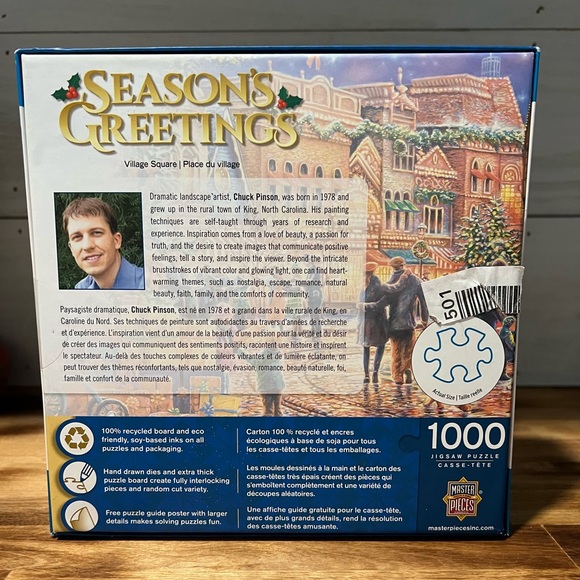 NWOT~MASTER PIECES- "VILLAGE SQUARE " SEASONS GREETINGS 1000 Piece Jigsaw Puzzle - Picture 2 of 6